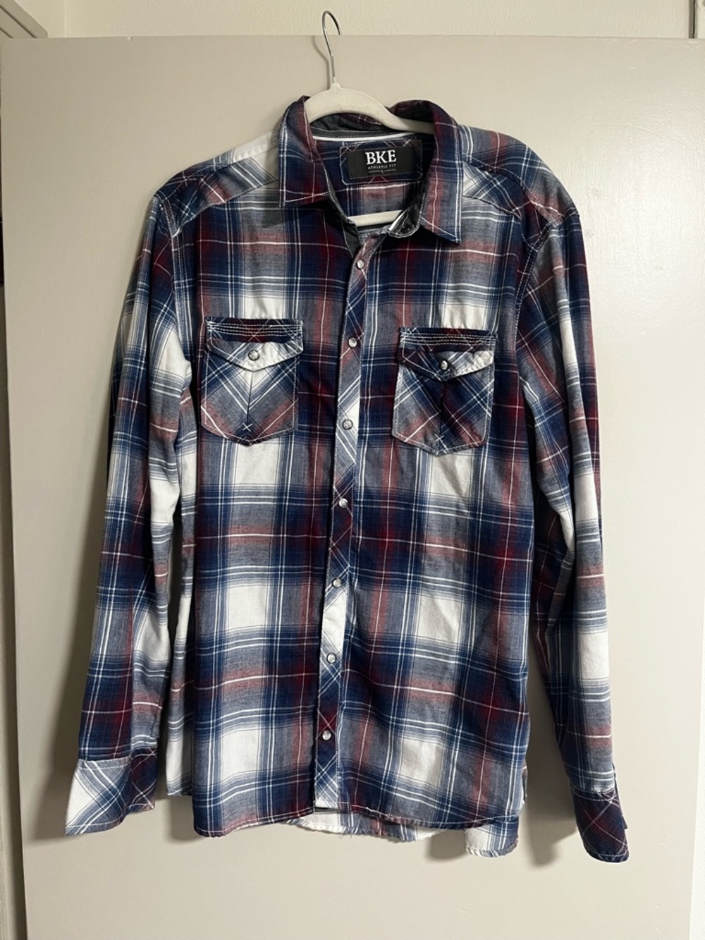 BKE Navy, Red & White Plaid Button-Down Shirt